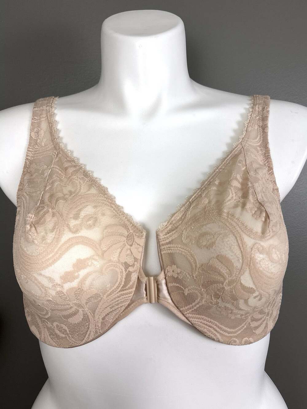 Glamorise Front-Closure Stretch Lace WonderWire Bra 44C 9245 Beige Underwire